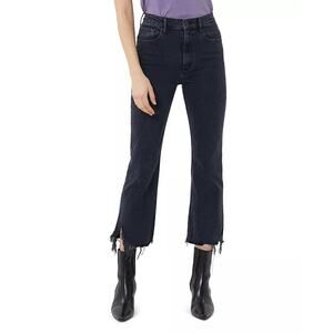 3x1 Empire Frayed Crop Flare High Rise Jeans in Starling Black Denim